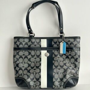Coach Chelsea Heritage Stripe Signature Bag / Tote Black/White/Blue A1077-F14477